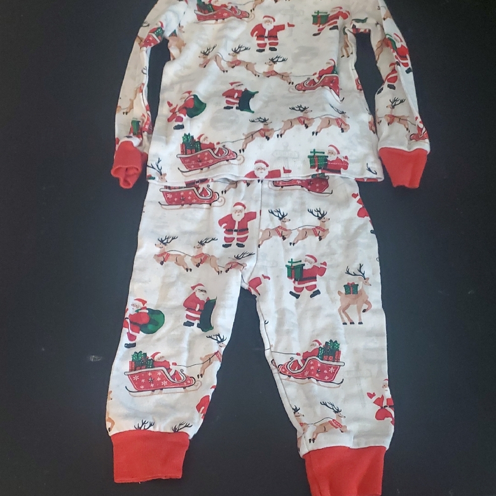 Kids Holiday Santa & Reindeer Pajama Set - White and Red